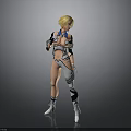 Blonde Female Character In Futuristic White And Blue Outfit With Mechanical Parts Standing Pose