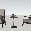 Leisure Sofa Set With Two Light Colored Chairs Dark Armrests Cushions And Small Round Table 3d model