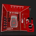 Red Display Stand Featuring Wine Bottle Guitar And NEXEN Brand Authentic Label Free Design