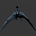 Blue Pterosaur Toy In Flying Pose With Orange Wing Patterns And Red Eyes