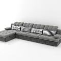 Modern Gray L Shaped Sectional Sofa with Tufted Design and Patterned Decorative Pillows 3d model