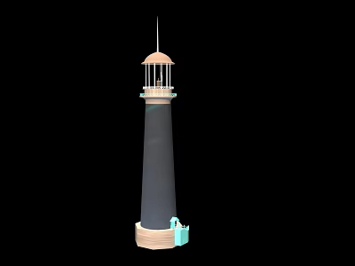 Classic Lighthouse Structure With Black Tower Lantern Top And Light Colored Base 3d model