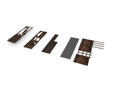 Wooden And Gray Scene Building Components With Various Shapes And Grid Patterns 3d model