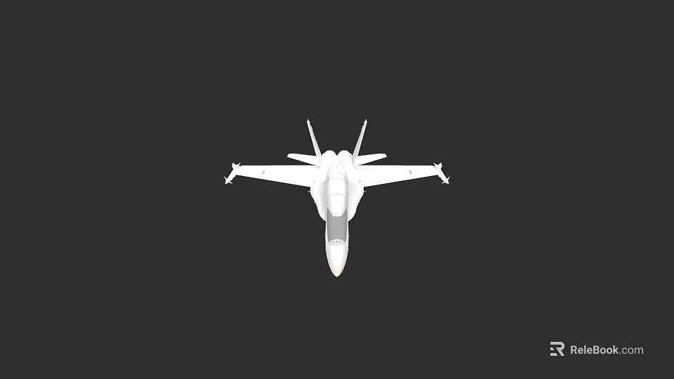 White Fighter Jet 3D Model Displayed in Front View Against Black Background 3d model