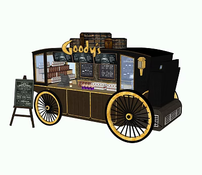 Goody's Food Cart Featuring Wheels Display Windows Product Display And Chalkboard Menu 3d model