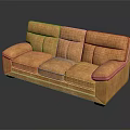 Modern Comfortable Three Seater Sofa With Orange Leather Cushions And Armrests 3d model