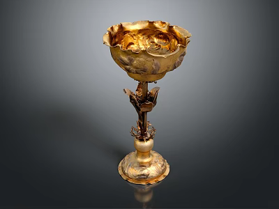 Golden Decorative Goblet with Intricate Floral Patterns on Tall Stem and Ornate Base 3d model