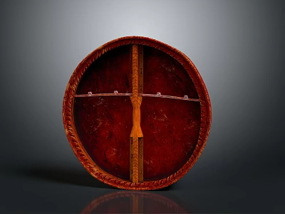 Traditional Red Drum With Round Surface Wooden Cross Strips And Braided Edge 3d model