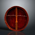 Traditional Red Drum With Round Surface Wooden Cross Strips And Braided Edge