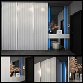 Modern Vertical Striped Wardrobe Interior Design With Console Table And Dried Plant Vase 3d model