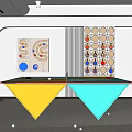 Multifunctional Sports Equipment Featuring Colorful Triangular Game Table And Wall Dartboards In Modern Indoor Space