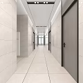 Modern Spacious Elevator Hallway With Tiled Walls Ceiling Lights And Clean Flooring 3d model