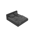 Modern Gray Upholstered Double Bed With Soft Pillows And Wrinkled Duvet