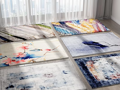 Colorful Square Rugs With Watercolor Floral And Abstract Designs For Home Decor 3d model