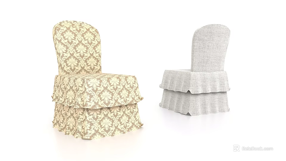 Stylish Accent Single Chairs with Floral Pattern and Plain Fabric Covers Design 3d model 