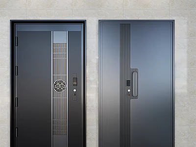 Modern Black Steel Double Door Home Entrance Security Design With Decorative Panel 3d model