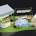 Spring Themed Booth With Teepee Tent String Lights And Decorative Signs 3d model