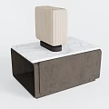 Stylish Modern Bedside Table Featuring Marble Top And Beige Textured Lamp 3d model