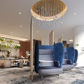 Modern Hotel Public Lounge Area With Green Plants Sofas Decorative Painting And Guizhou Impression Wall
