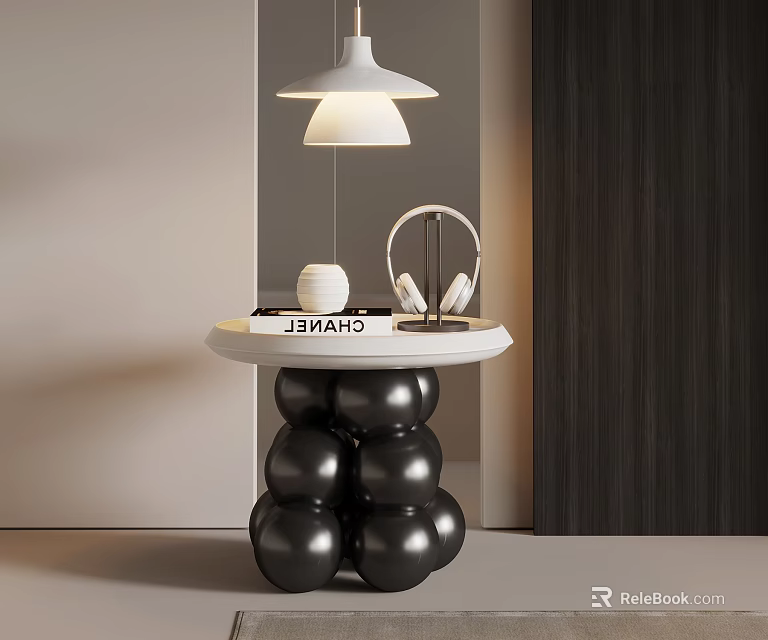 Modern Minimalist Side Table With Black Spherical Base White Tabletop And Decorative Items 3d model