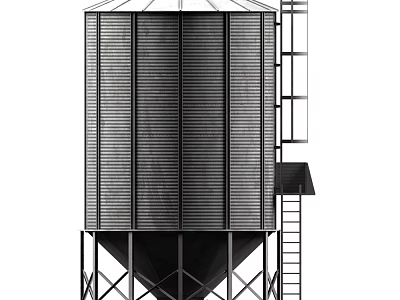 Metal Silo With Vertical Ribs Ladder And Industrial Support Structure Design 3d model