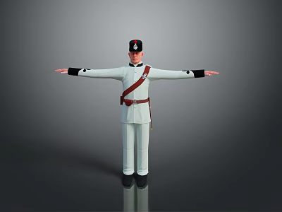 Man in White Uniform With Black Hat and Red Sash Arms Outstretched 3d model