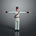 Man in White Uniform With Black Hat and Red Sash Arms Outstretched 3d model