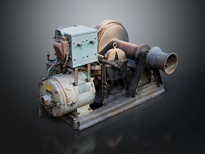 Old Industrial Machinery Featuring Metal Parts Control Box Drum Tubular Component And Rusty Base 3d model