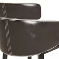 Modern Leisure Chair Brown Leather Beige Fabric with Armrests Dark Wooden Legs Gold Accents