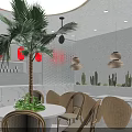 MeetFresh Dessert Shop Modern Design Glass Facade Interior With Palm Tree Tables Chairs