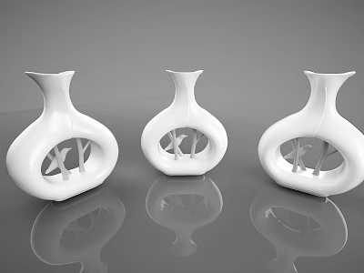 Three Modern White Openwork Vases With Reflection For Flower Decoration 3d model