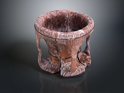Handcrafted Wooden Barrel With Textured Surface And Cracked Design For Home Decor 3d model