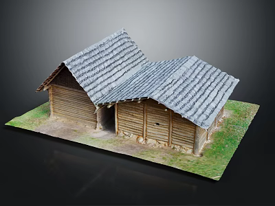 Traditional Wooden Building Featuring Sloped Tile Roofs Connected Sections And Natural Wood Walls 3d model