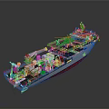 3D Rendered Naval Ship Model With Gray Hull Red Bottom And Deck Equipment