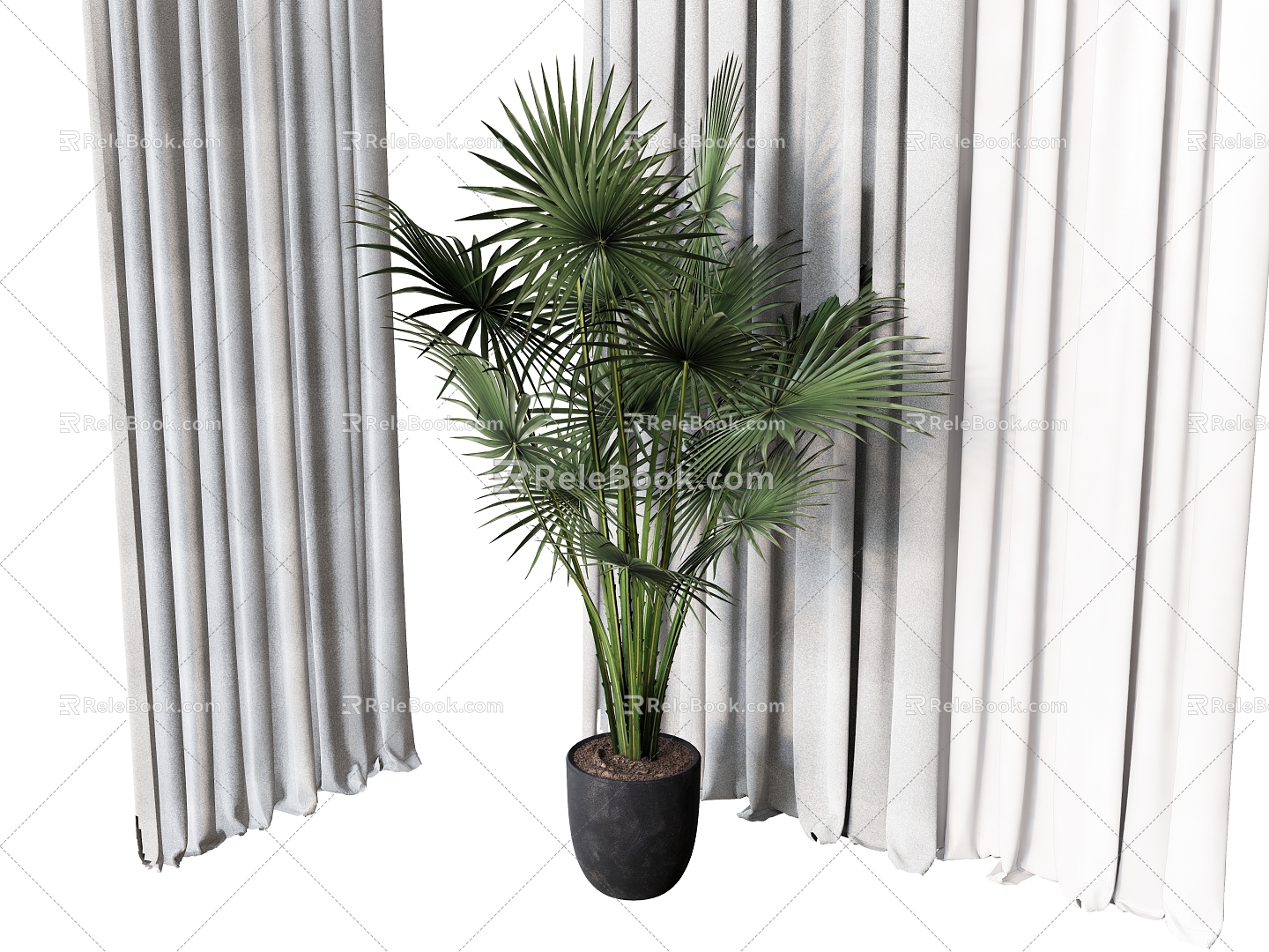 flowerpot potted trees turtle back tropical plants 3d model