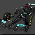 Mercedes Formula 1 Racing Car With Aerodynamic Front Wing And Large Tires