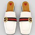 Stylish White Slippers Featuring Gold Metal Buckle And Red Black Stripes