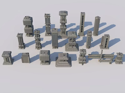 Gray Animal Inspired Architectural Models in 3D City Building Display Collection 3d model