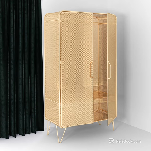 Elegant Modern Luxury Wardrobe With Gold Metal Frame Glass Doors And Sleek Handles 3d model 