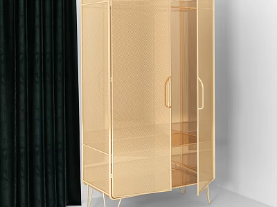 Elegant Modern Luxury Wardrobe With Gold Metal Frame Glass Doors And Sleek Handles 3d model