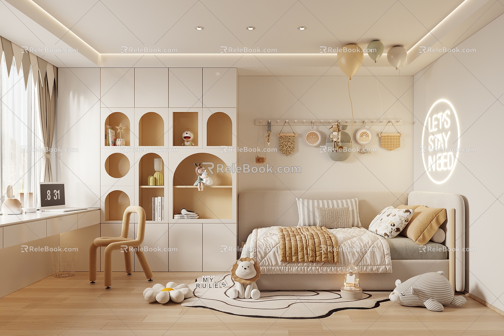 Children's Room Children's Bedroom Single Bed Multi-function Room 3d model