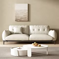 Warm Minimalist Living Room Interior With Comfortable White Leather Sofa And Elegant Abstract Wall Decor