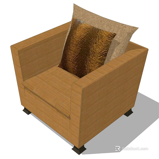 Brown Single Sofa With Wooden Texture Two Cushions Textured Brown Light Beige And Black Legs 3d model 