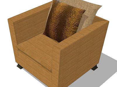 Brown Single Sofa With Wooden Texture Two Cushions Textured Brown Light Beige And Black Legs 3d model