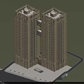 Twin High Rise Modern Residential Building Exterior Design With Parking Area