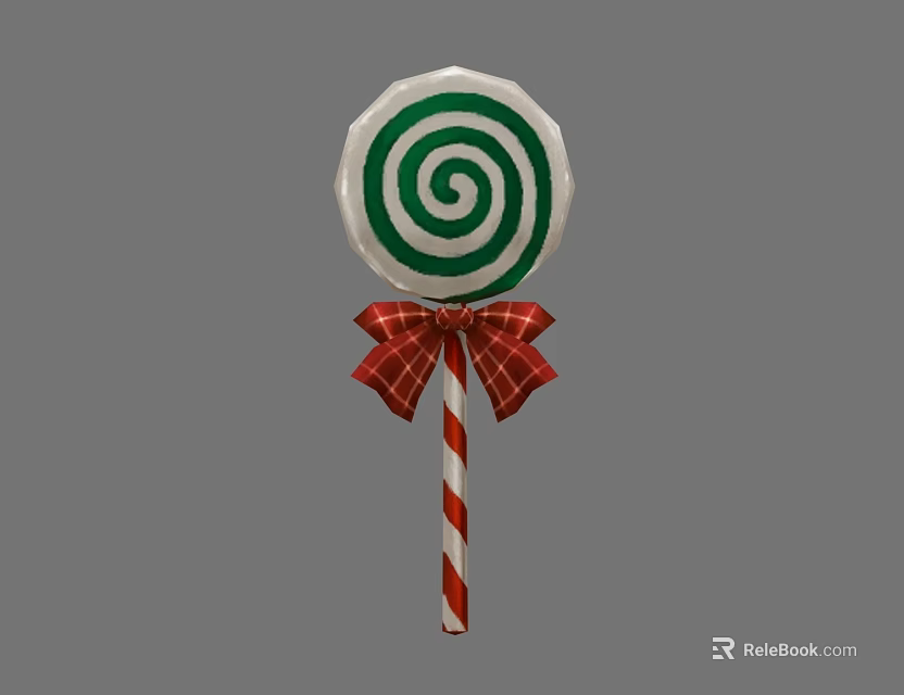 Green White Swirl Lollipop Shaped Weapon With Red Plaid Bow And Striped Stick 3d model 