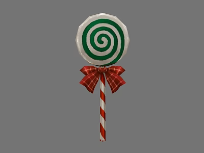 Green White Swirl Lollipop Shaped Weapon With Red Plaid Bow And Striped Stick 3d model
