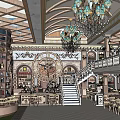 Cultural Center Interior With Classical Arched Ceiling Chandelier Large Clock And Staircase