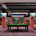 Spacious Modern Billiard Room Interior With Green Table Comfortable Seats And Ceiling Lighting