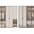 Modern Glass Door Wardrobe Interior Design With Hanging Clothing And Storage Shelves